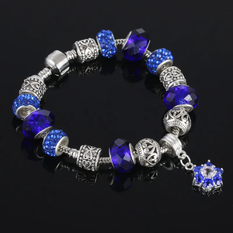 Браслет с подвеской в виде цветка и кристаллического шара|charm bracelet|silver plated charm