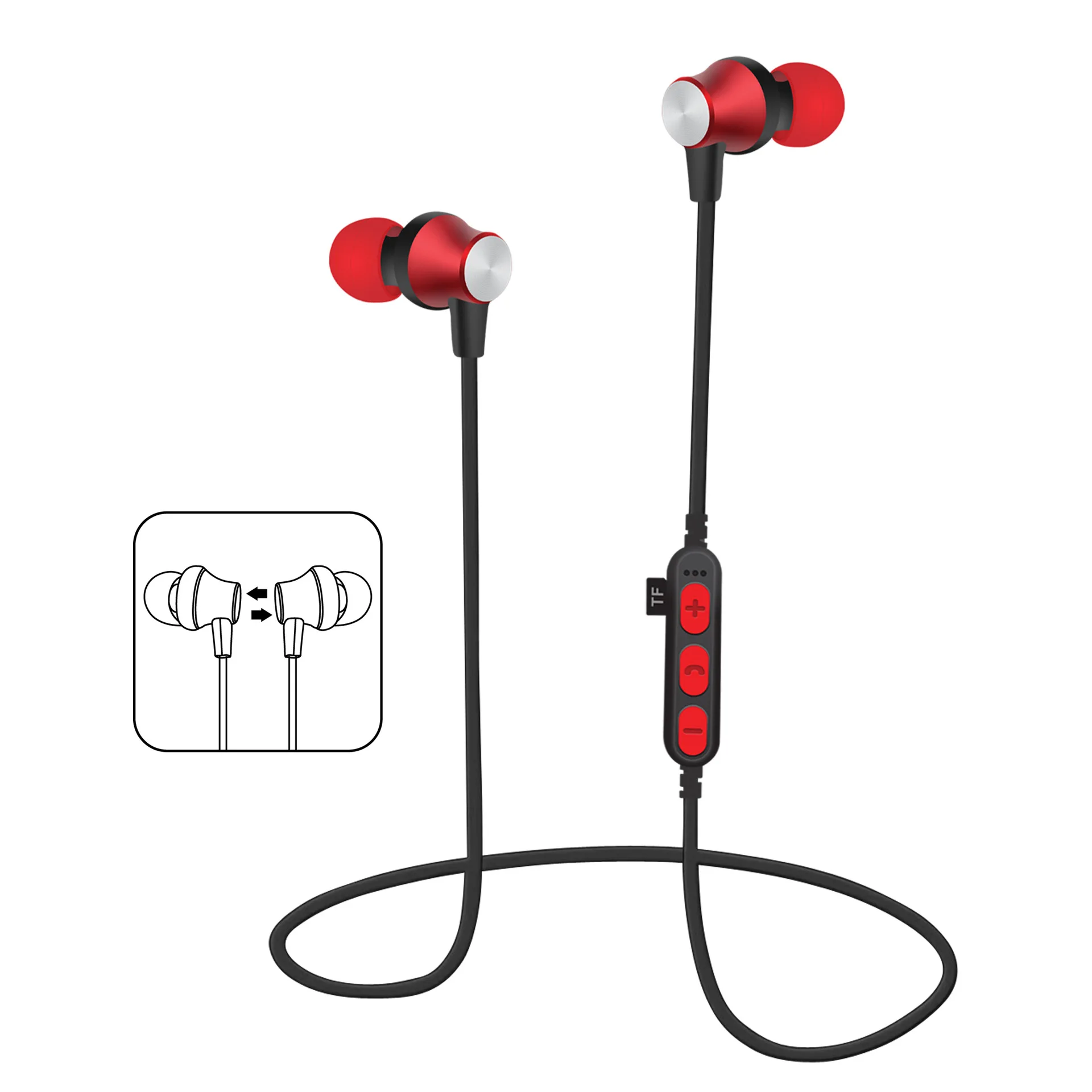 30 шт./лот, MS-T2, магнитные Bluetooth спортивные наушники, беспроводная гарнитура для бега с микрофоном, MP3, наушники, бас стерео, BT 4,2, для iphone 6, 7