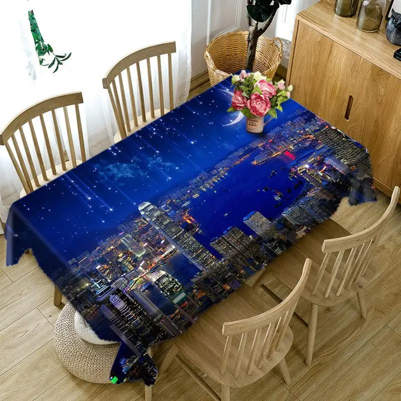 

3D Tablecloth City lights Pattern Polyester Dustproof Table cloth Christmas Dinner Decoration Table Cover