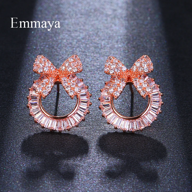 Серьги-гвоздики Emmaya с бантом женские большие круглые украшения блестящим