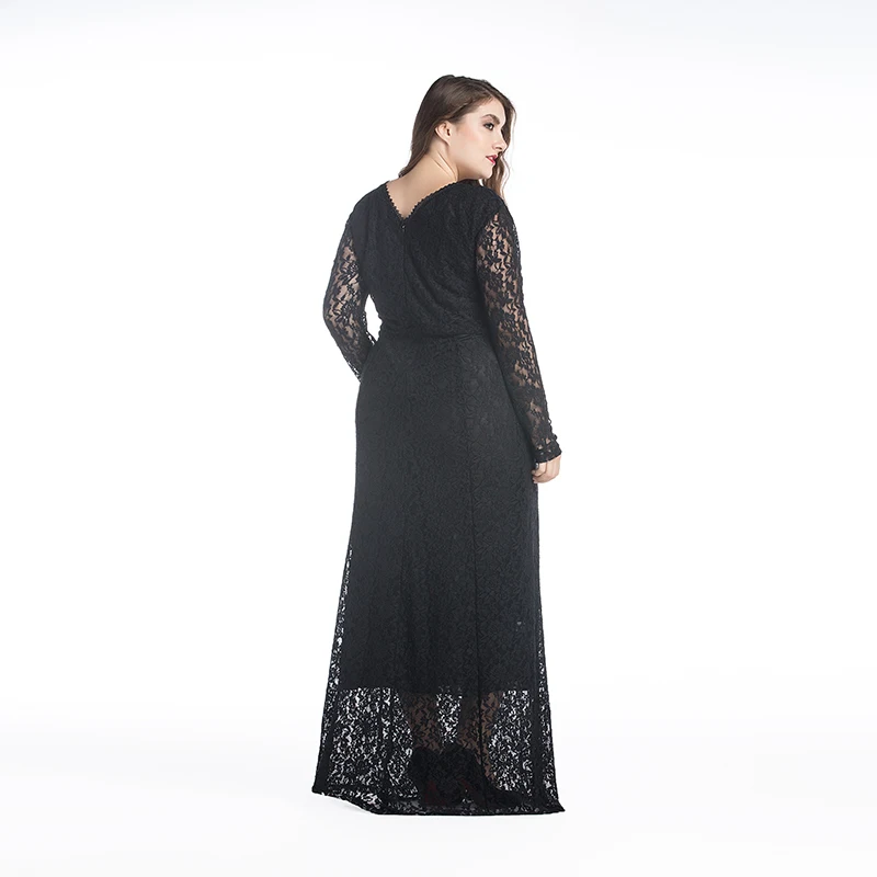 Женское кружевное платье черное/белое с длинным рукавом и вырезом большие