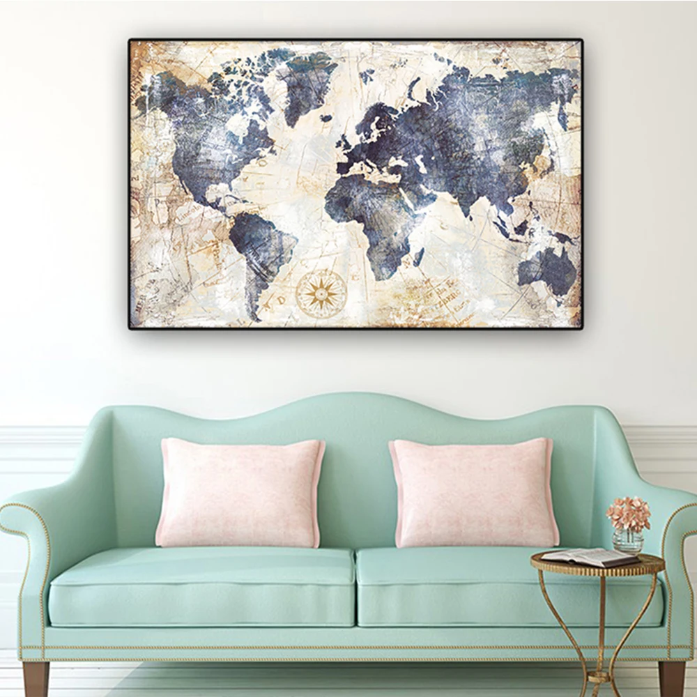

Watercolor World Map Wall Art Posters And Prints Living Room Decoration Canvas Painting Wall Pictures For Bedroom