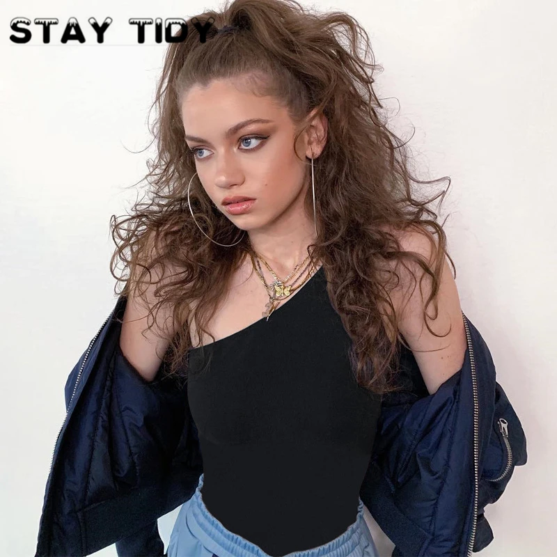 Женское облегающее боди на одно плечо STAY TIDY неоново зеленый Облегающий