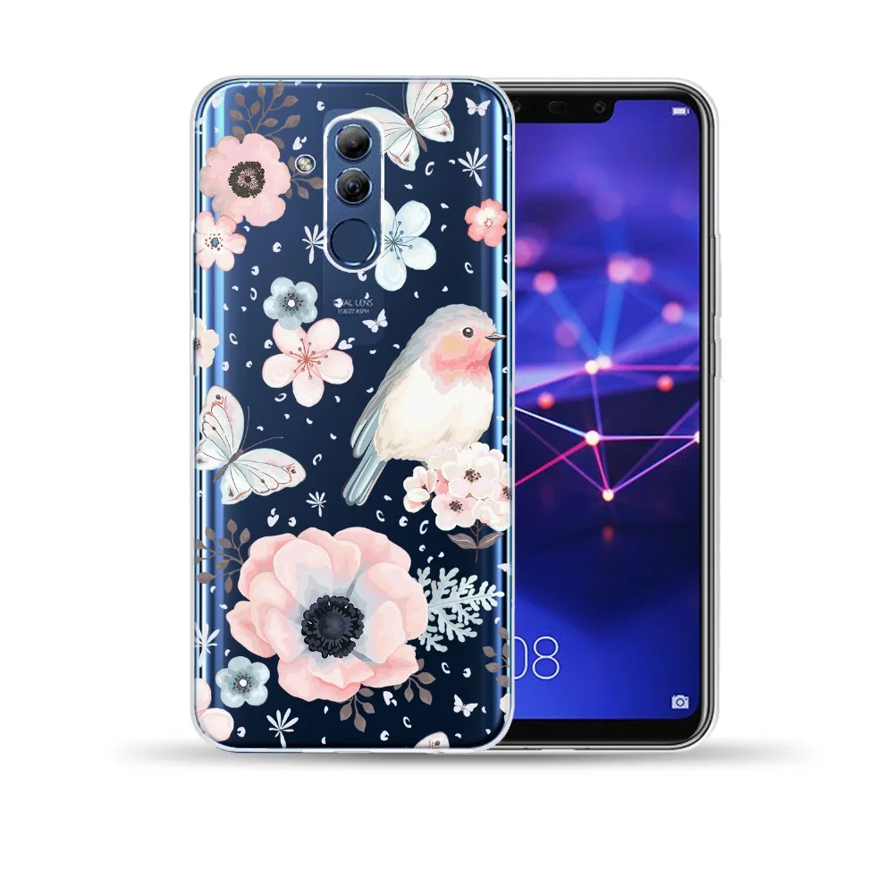 Сексуальный мягкий чехол из ТПУ с цветочным рисунком для Huawei Mate 20 Lite Pro Honor 8X 8C Note 10
