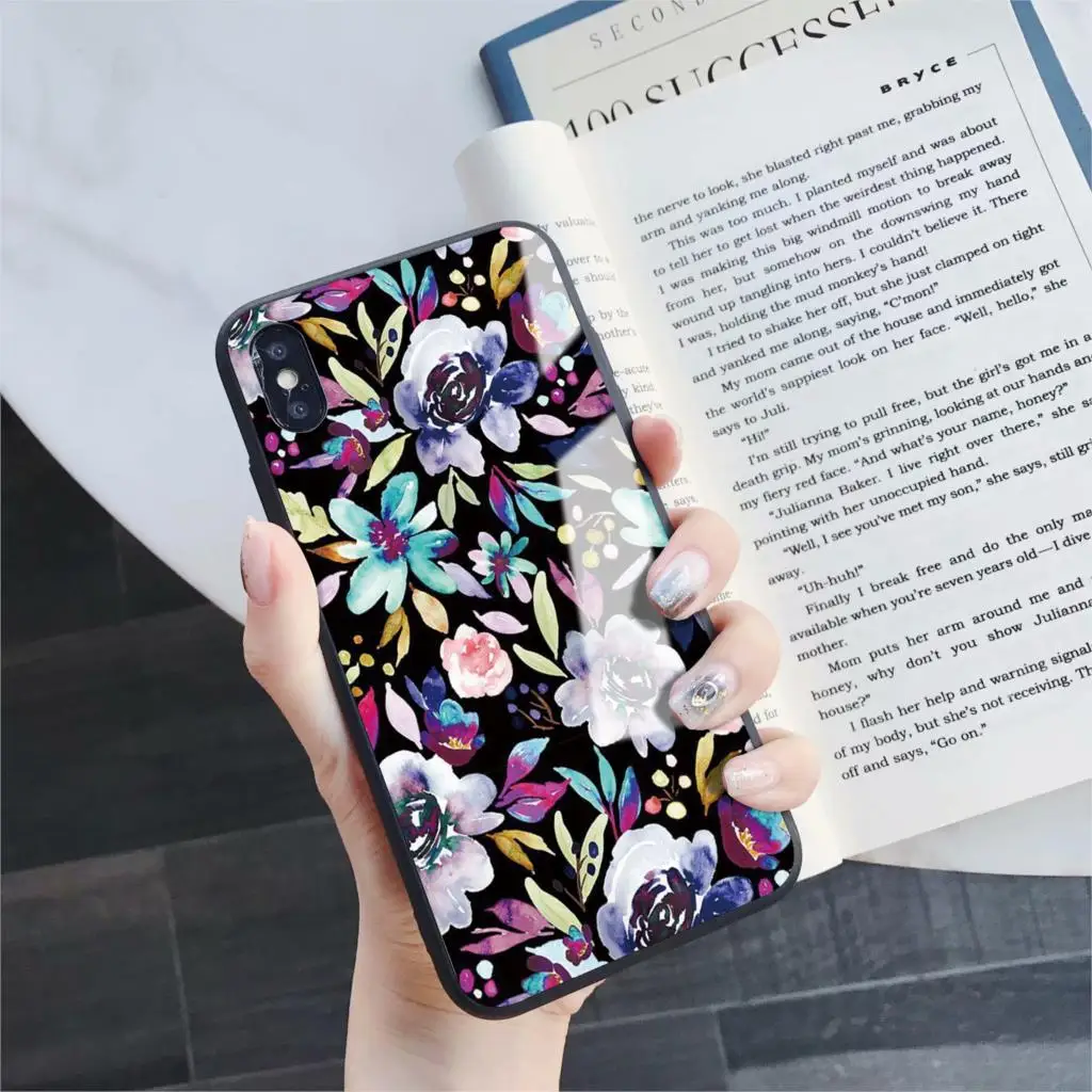 171 Акварельный чехол из закаленного стекла для телефона для iphone 5, 6, 7, 8, 6s, разноцветный цветок, 6s plus, 7 plus, 8 plus, x, xr, xs, xsmax - Цвет: 171