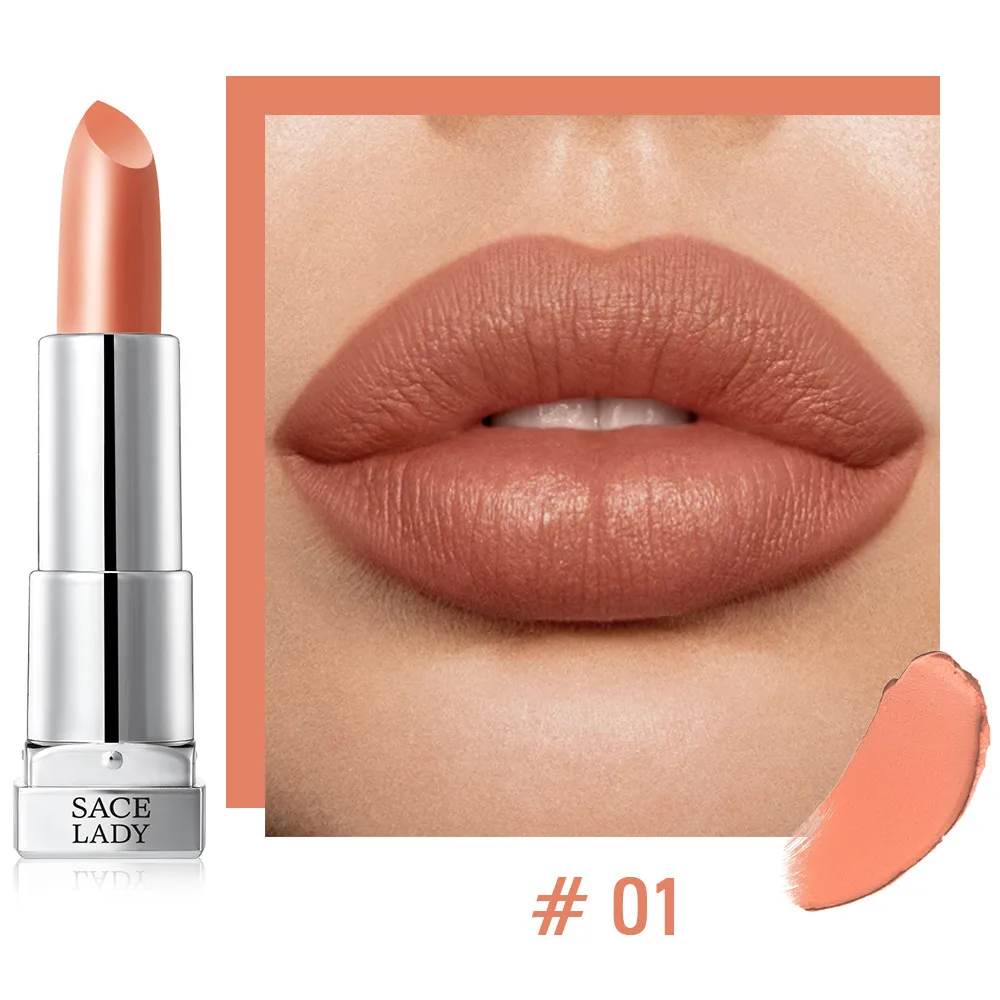 01 SACE LADY Silky Matte Lipstick Makeup Waterproof 9 Colors Pigmented Lip Stick Long-lasting Lips Make Up Nude Beauty Cosmetics - Цвет: 01
