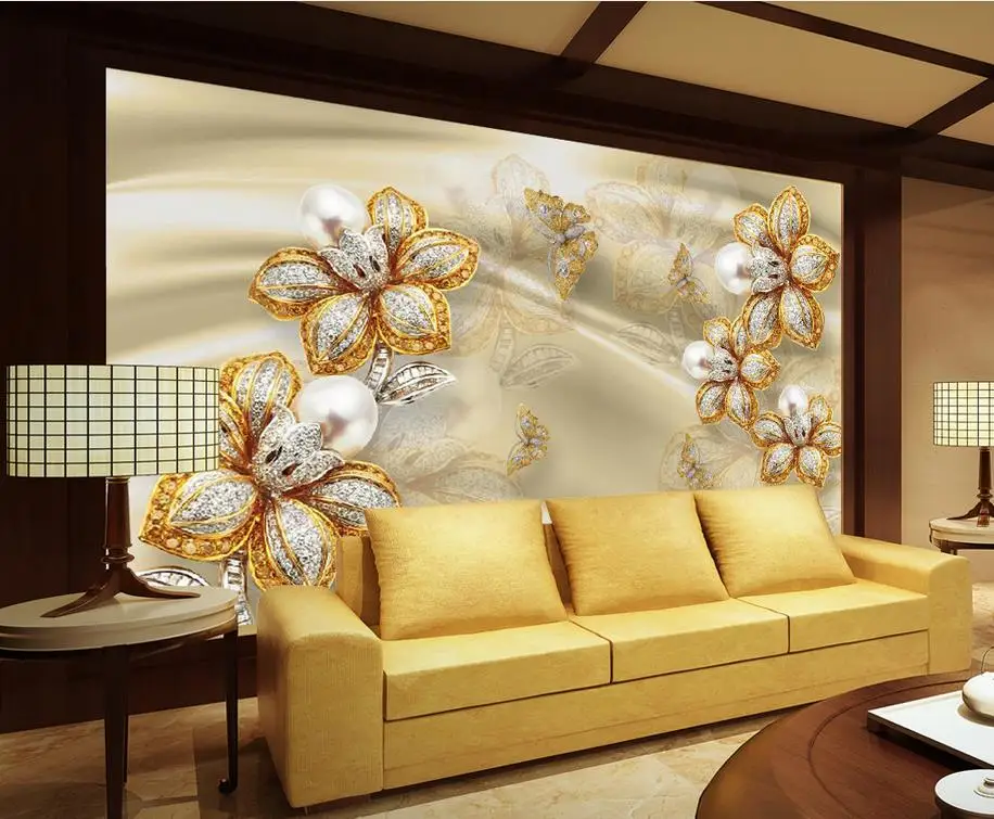 Фотообои на заказ Большая настенная живопись фон бумага золотые украшения цветы