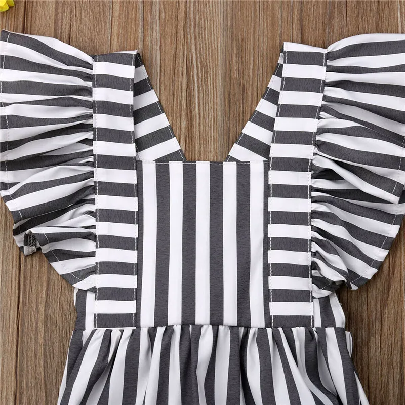 2019 Летний милый полосатый комбинезон с принтом одежда для маленьких девочек