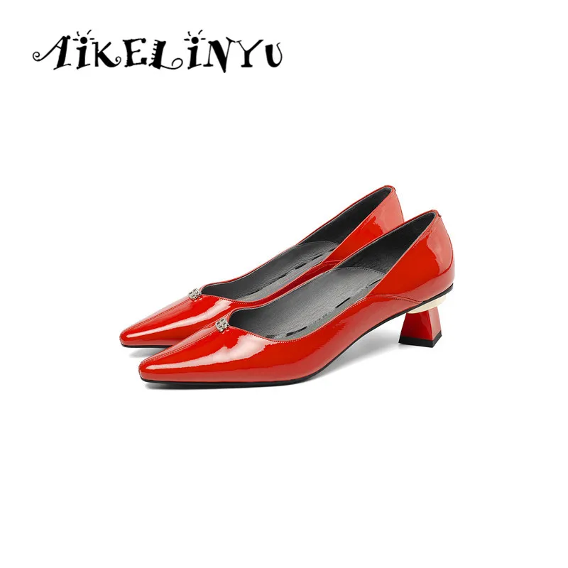 AIKELINYU/весенние туфли-лодочки; туфли из натуральной кожи на квадратном каблуке с острым носком; элегантные офисные женские туфли-лодочки с крахмальным корнем лотоса; женская обувь для вечеринок