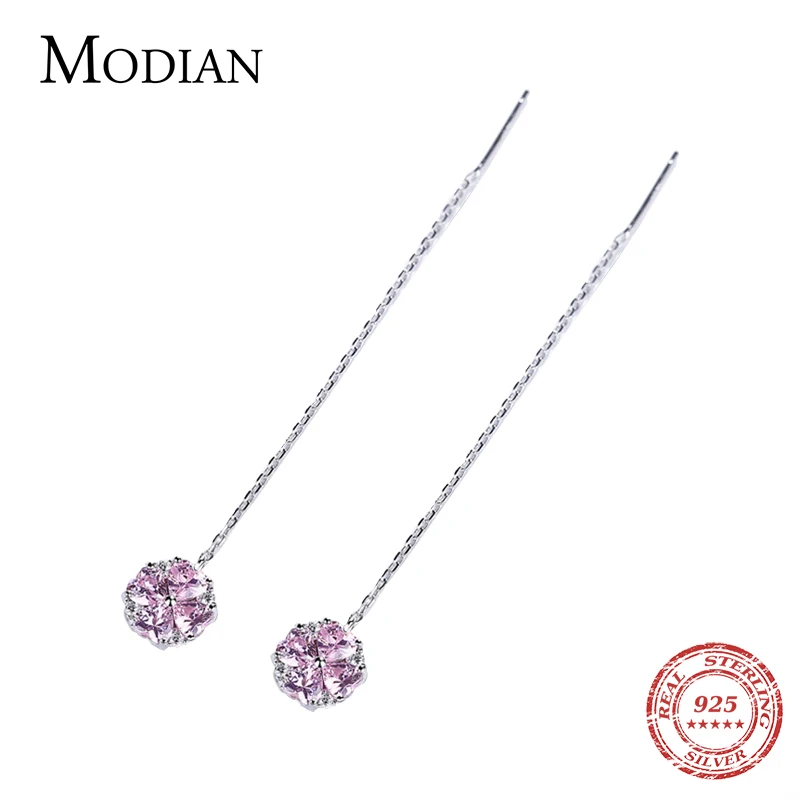 Modian New Arrival Fashion 925 Sterling Silver Four Leaf Clover Crystal Long Tassel Circle Drop Earrings For Women Fine Jewelry | Украшения