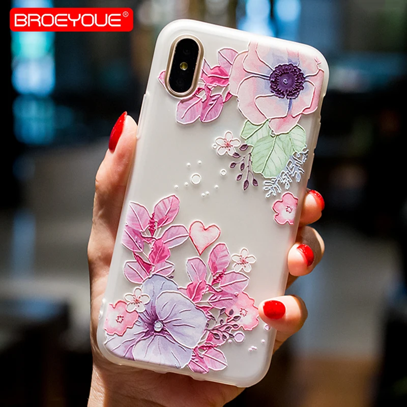 3D Relief Case For iPhone XS Max XR Cases Floral Matte Cover 5 5S SE 6 6S Plus 7 8 X Soft TPU Capas Fundas |