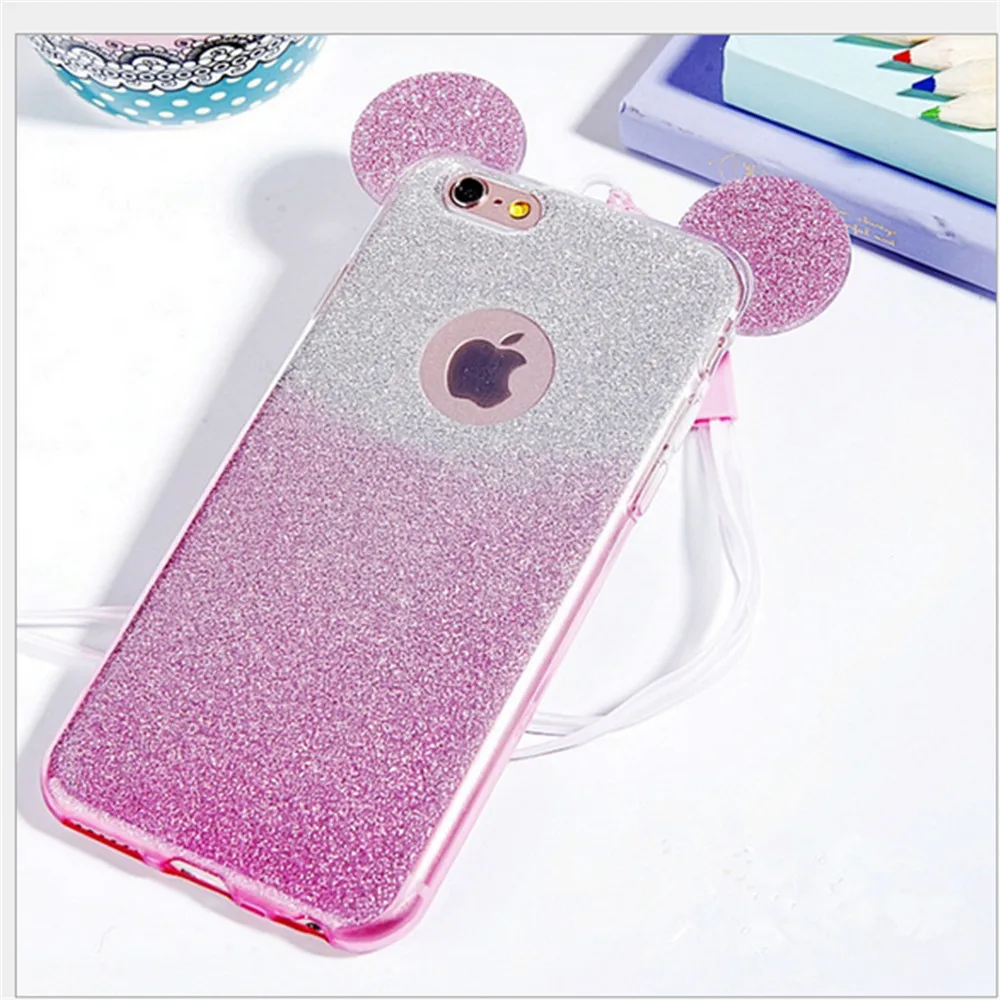Luxury Grandient Mickey Ears Phone Case for Samsung S9 For Galaxy S8 Plus S6 S7 Edge A3 A5 A7 J3 J5 J7 2016 2017 iPhone |