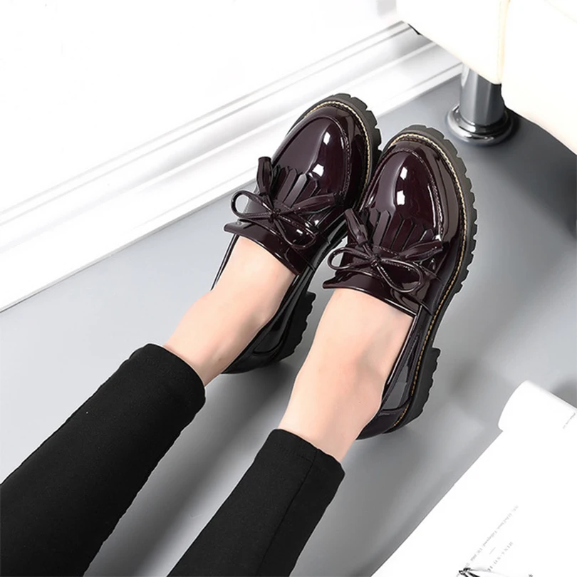 

2019 Black British With Plush Butterfly knot Flats Casual Fringe Women Loafers Shoes Woman Winter Round-Toe Small Big Size 33-42