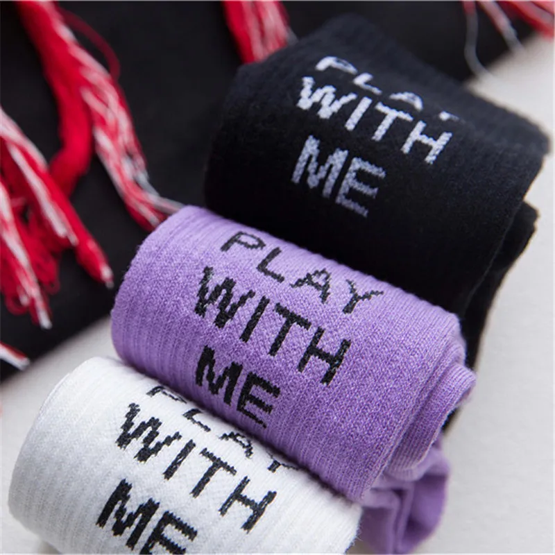 Уличная одежда Забавные носки для женщин Хлопковые с принтом букв Play With Me Harajuku