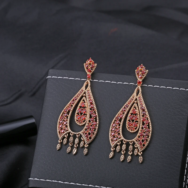 Женские серьги подвески YAN MEI романтичные с фианитом GLE6050 2017|dangle earrings|cubic zirconia
