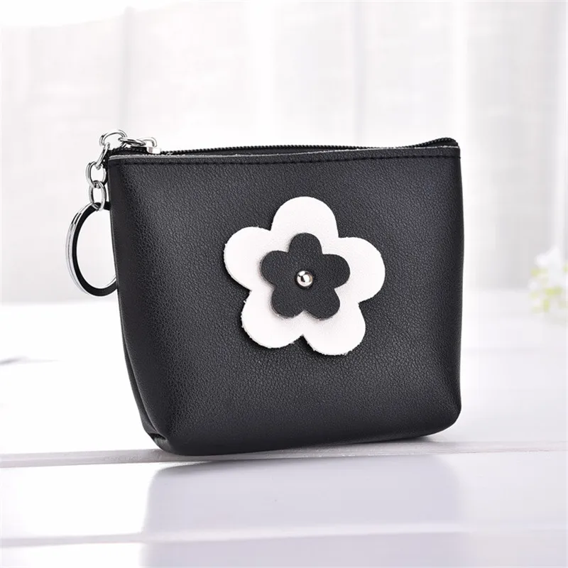 Black XZXBBAG Для женщин милые цветы короткие портмоне женский маленький кошелек на застежке для девочек маленький кошелек для девочек мешок леди мини мешочек с брелоком - Цвет: Black