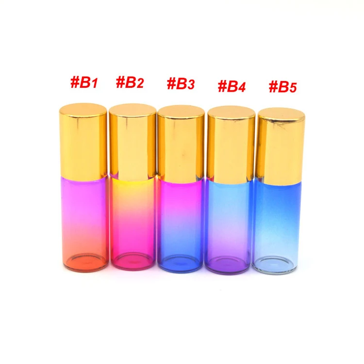 B Mix Random Color 1 шт эфирное масло 5 мл стеклянная бутылка с градиентом цветной пустой ролик на шарике образец духов стеклянная бутылка - Цвет: B Mix Random Color