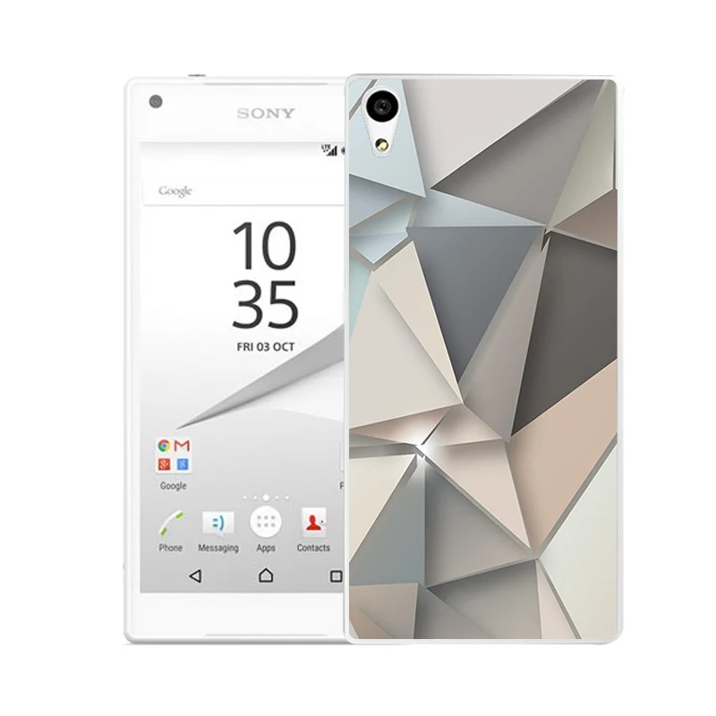 QMSWEI TPU Clear Soft Phone Case For Sony Z3 Z2 Z5 Z4 Grid Triangle Marble Printed Design Cute Style BackCover C3 C4 C5 |