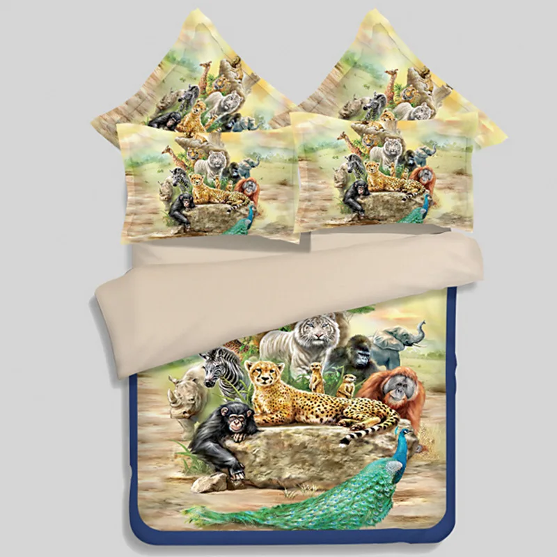 Free shipping 3/4pcs 3d animal zoo rabbit gorilla giraffe bedding set twin full queen size duvet cover bed linen pillow case | Дом и сад