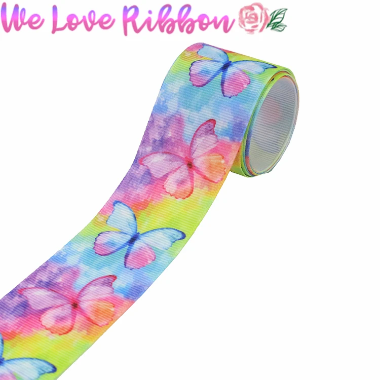16 мм 75 Красочные бабочки напечатаны Grosgrain/эластичная лента животное DIY Украшение