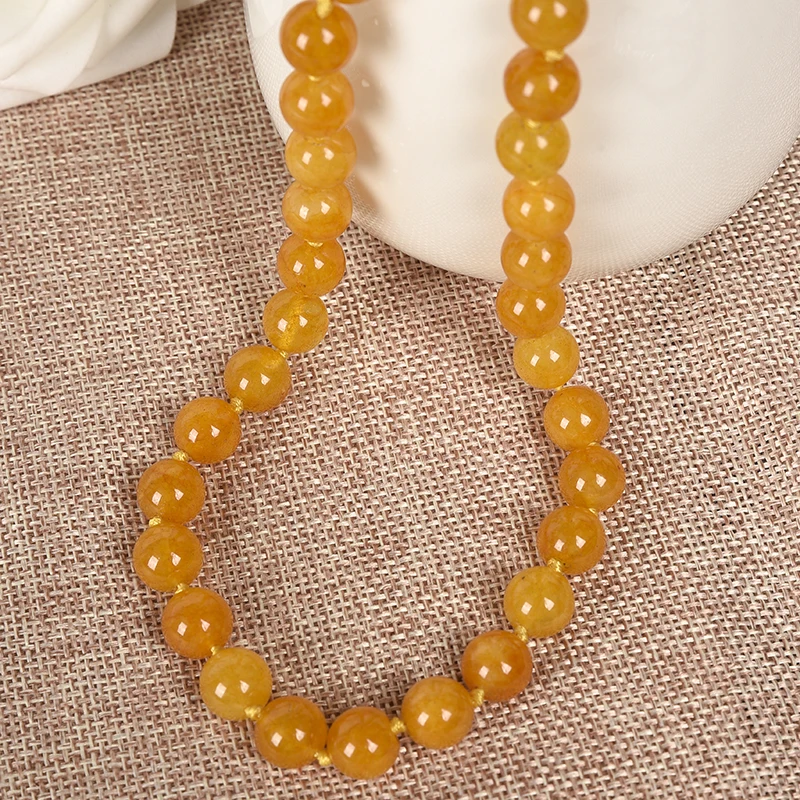 Красивая 10 мм ярко-желтая и длинная полоса топаз яшма халцедон ожерелье Подарки