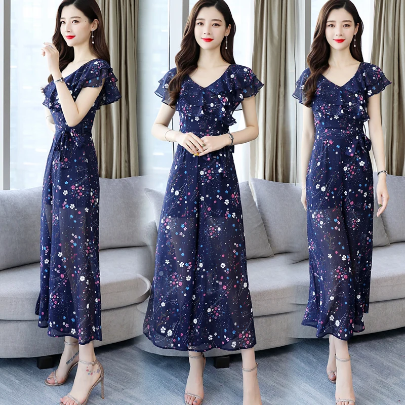 

Chiffon Floral Print Combinaison Femme Rompers Womens Jumpsuit Trendy Overalls Female Summer Macacao Feminino Clothes For Women