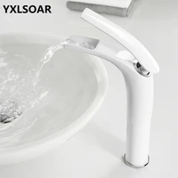 bathroom basin faucet white baking solid brass unique design sink mixer tap hot and cold waterfall basin faucet free shipping