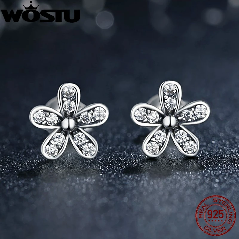 Hot Sale Real 925 Sterling Silver Dazzling Daisy Stud Earrings With CZ For Women Sterling-Silver-Jewelry Authentic Gift XCHS403 |