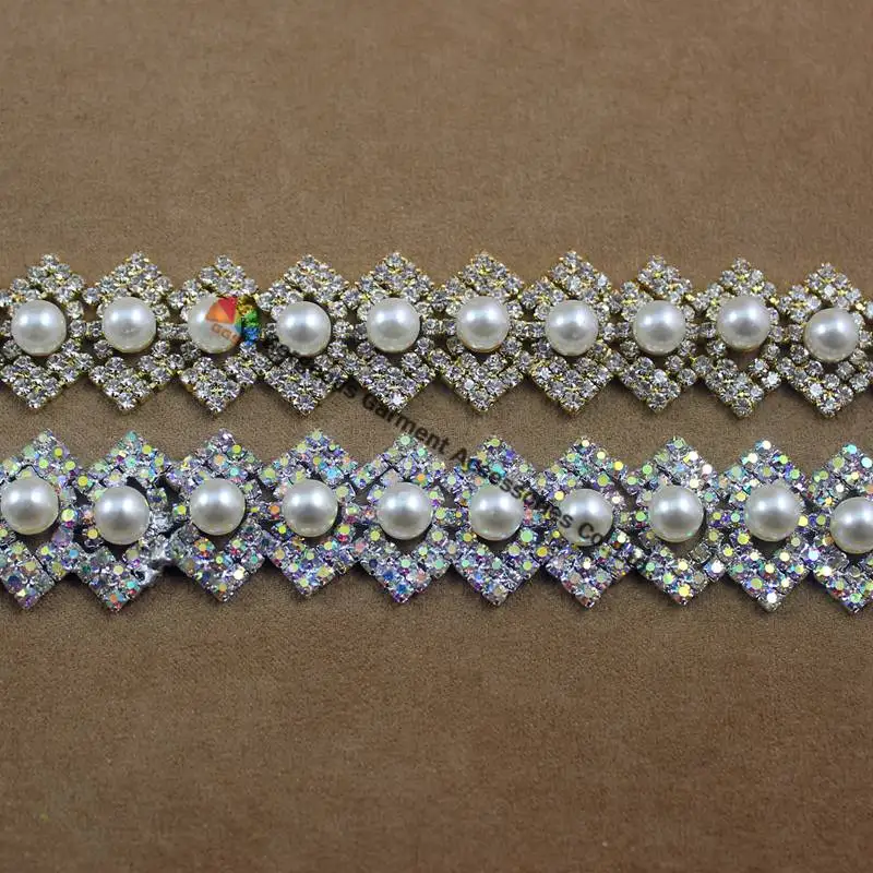 1 Yard 24mm Round Pearl Clear AB Crystal Czech rhinestone cup chain Silver Gold DIY Browband Furniture Wedding Dress Waistband | Дом и сад