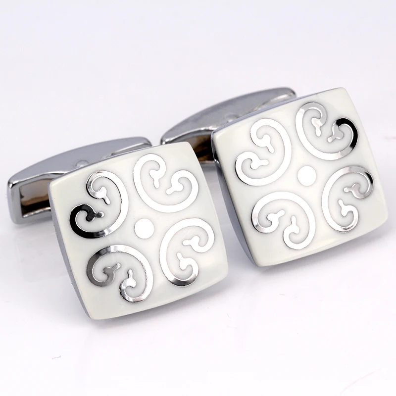 

Hot! New High Quality Men Cufflinks Vintage Wave Pattern Cuff Link Retro Exquisite Men's White flower Style Free Shipping