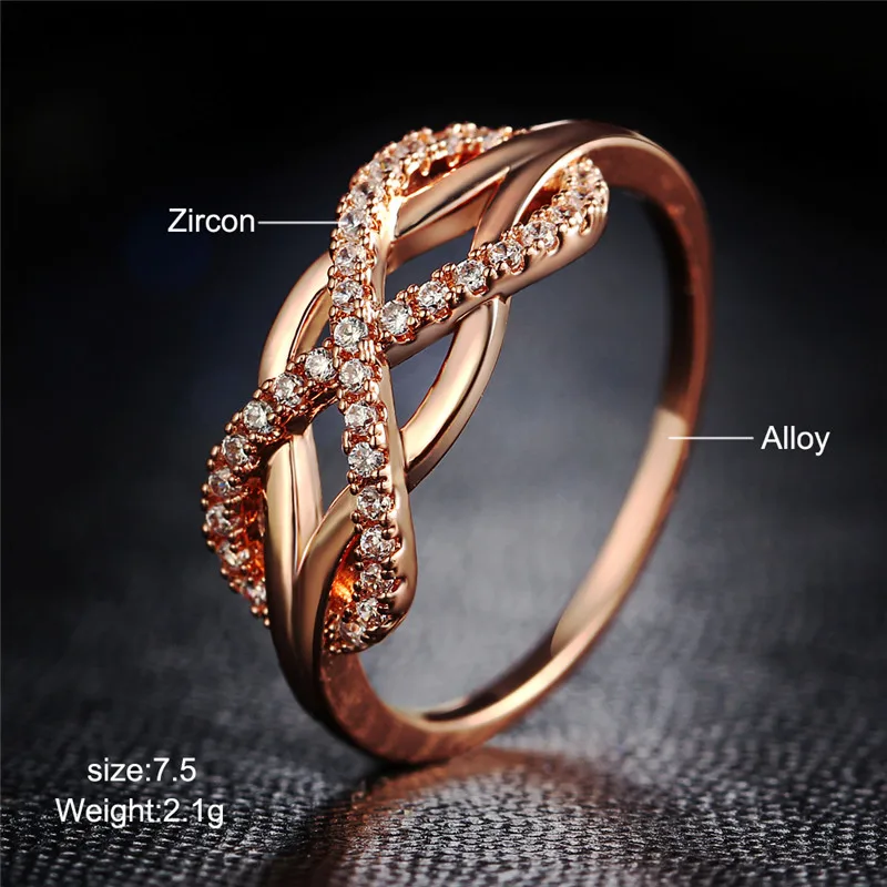 ROXI ROMAD Brand Rose / White Gold Color Finger Ring For Women CZ Stone Zircon Crystal Number 8 Wedding Jewelry Party Gift | Украшения и