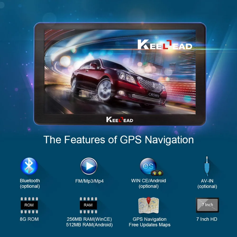 Автомобильный навигатор KEELEAD 7 дюймов HD GPS 8 ГБ Android Wince bluetooth AV in для России Европы