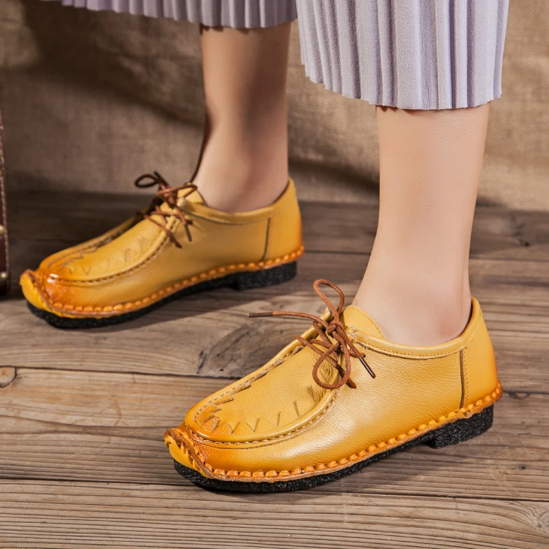 Soft Bottom Women Genuine Leather Flat Shoes Pregnant Mother Female Moccasins Loafers Cow Muscle Outsole Casual | Обувь