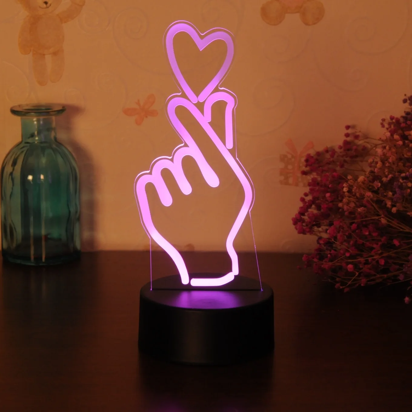Светодиодная лампа Show love Lampara Luz De 7 цветов USB настольная креативная голограмма 3D