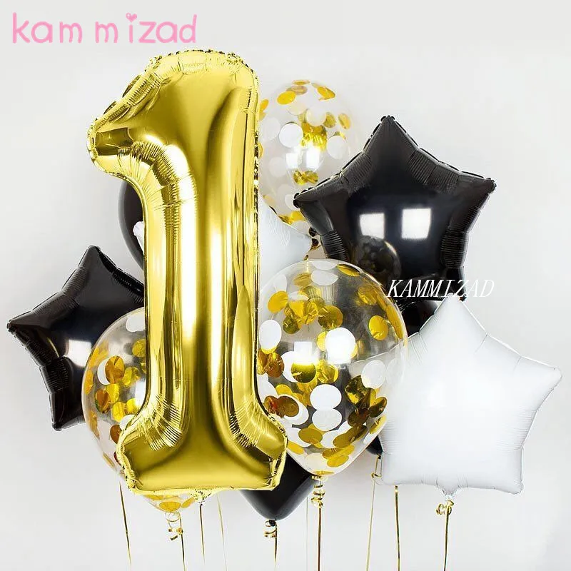 

KAMMIZAD Baby shower foil balloons 1st party ballon Number gold/black Balloon birthday decorations kids balloons party supplies