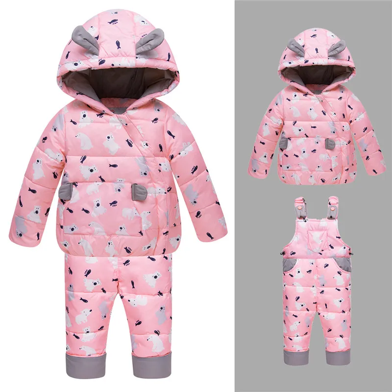 Девушка Snowsuit малышей лыжный комплект открытый зимний теплый костюм с капюшоном