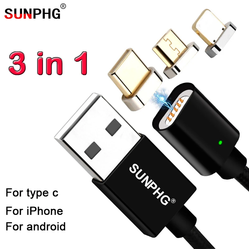 SUNPHG Магнитный кабель 2 м для iOS samsung Xiomi Android Тип c магнит провода зарядное