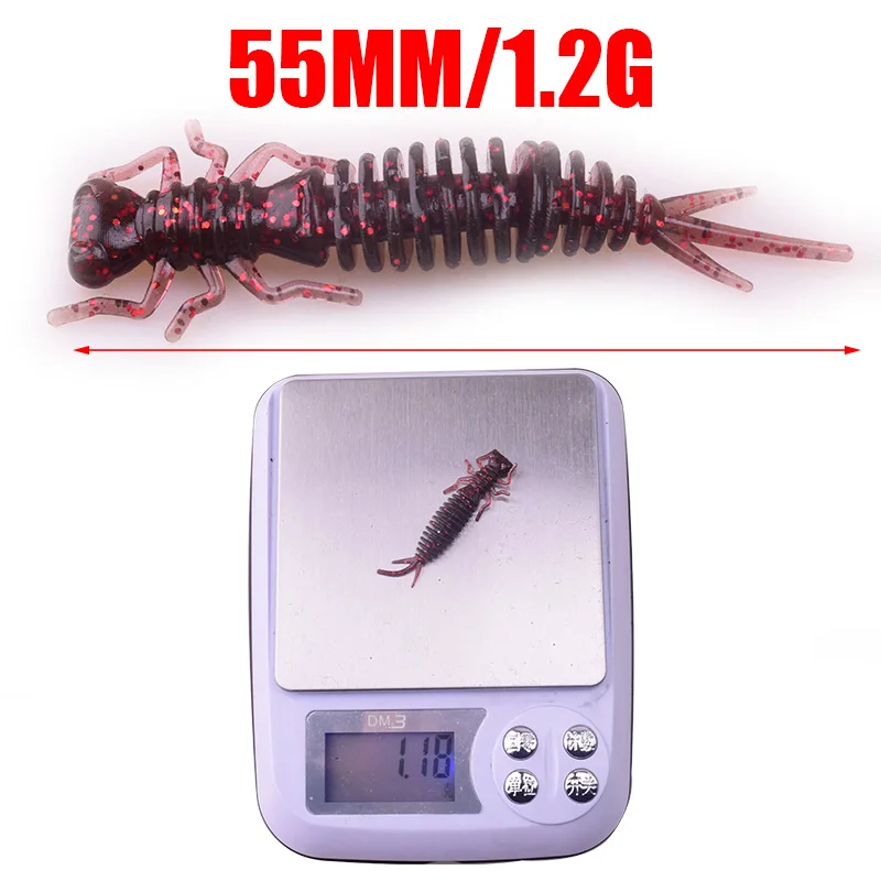 10pcs/lot Larva Soft Lures 55mm 1.2g Artificial Lures Fishing Worm Silicone Bass Pike Minnow Swimbait Jigging Plastic Baits