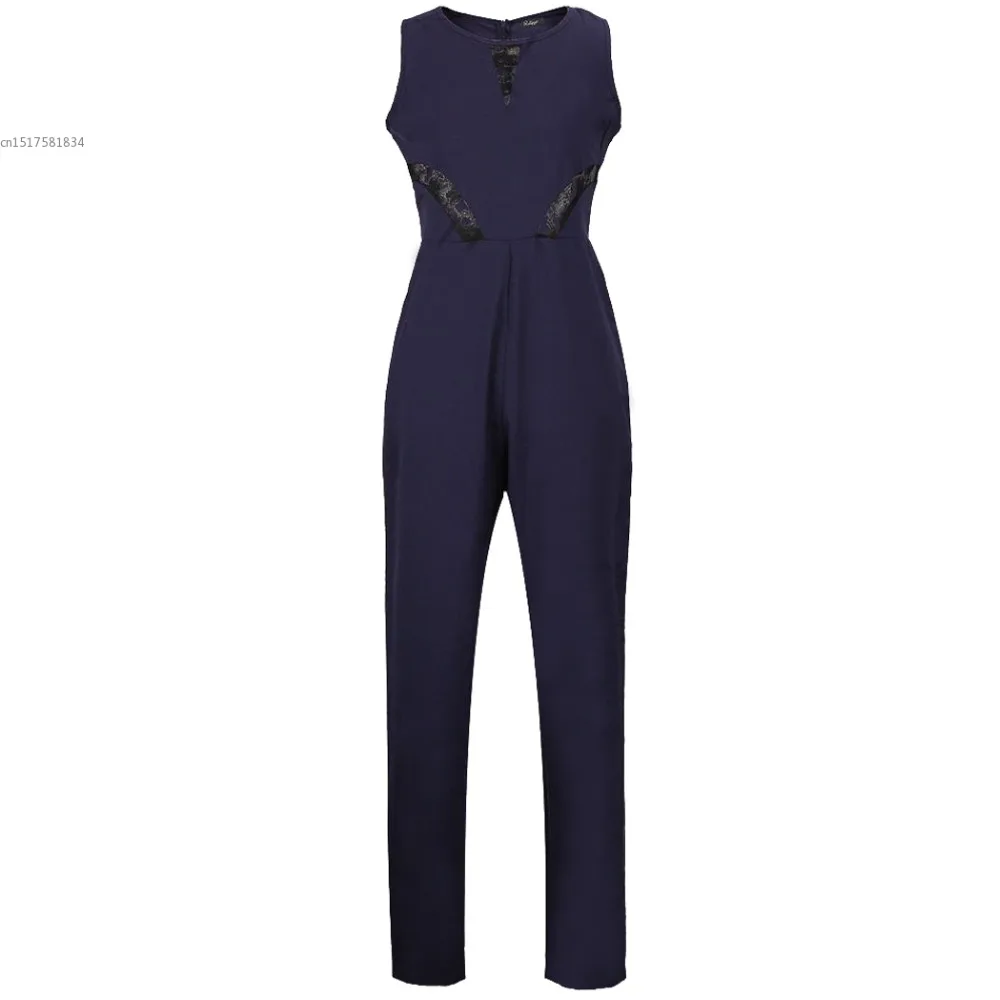 Женский Летний комбинезон без рукавов красный синий и черный Модный с круглым