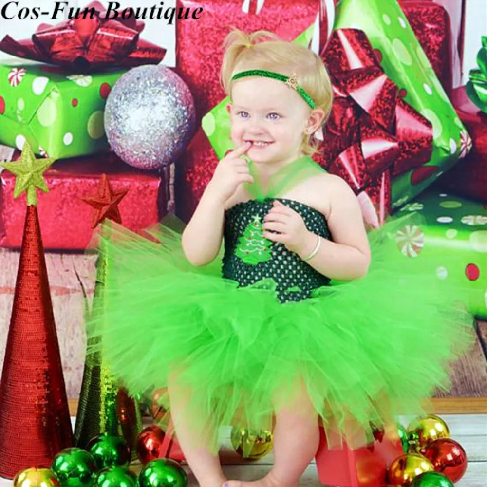 2018 Christmas Tree Tutu Dress Green Holiday Portrait Photo Prop Infant Toddler Baby Girl Winter Classic Outfit With Headband | Детская