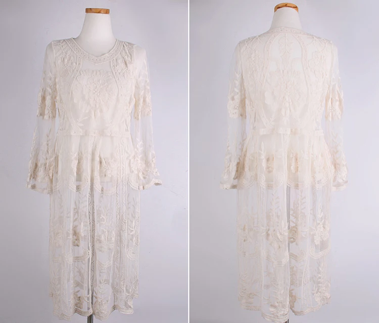 Женское прозрачное кружевное пляжное платье с v образным вырезом и длинным