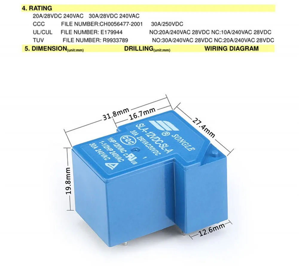 10 шт./лот Мощность реле SLA-05VDC-SL-C SLA-12VDC-SL-C SLA-24VDC-SL-C 5 В, 12 В, 24 В постоянного тока, 6Pin PCB реле 30A