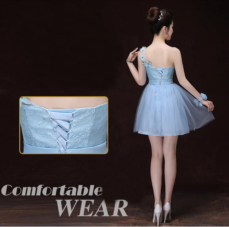 

short one shoulder appliques simple light blue bridesmaid young girl dress classy dresses robe de soiree 2020 ball gown
