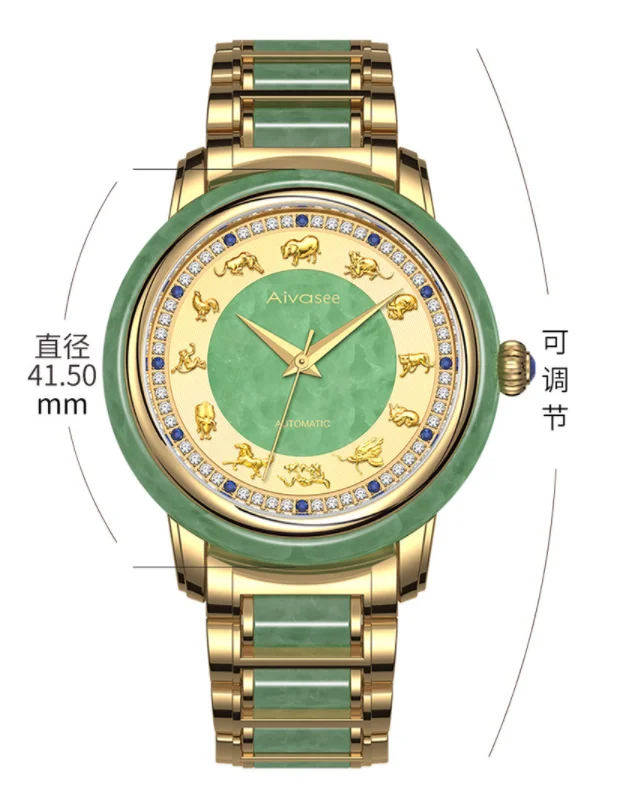 Новые женские часы Jade пара влюбленных часы мужские деловые часы Механические нефритовые алмазные позолоченные Безель креативные популярные женские часы