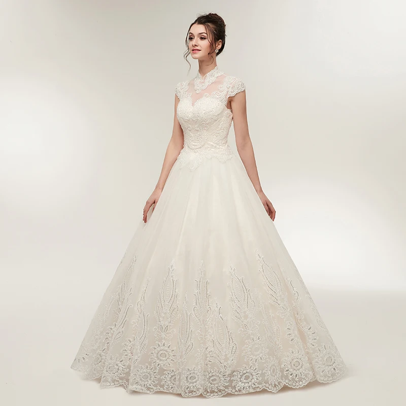 Forevergracedress Cap Sleeves Wedding Dresses 2019 A Line Lace Up Back Formal Bride Bridal Gowns Plus Size Custom Made | Свадьбы и