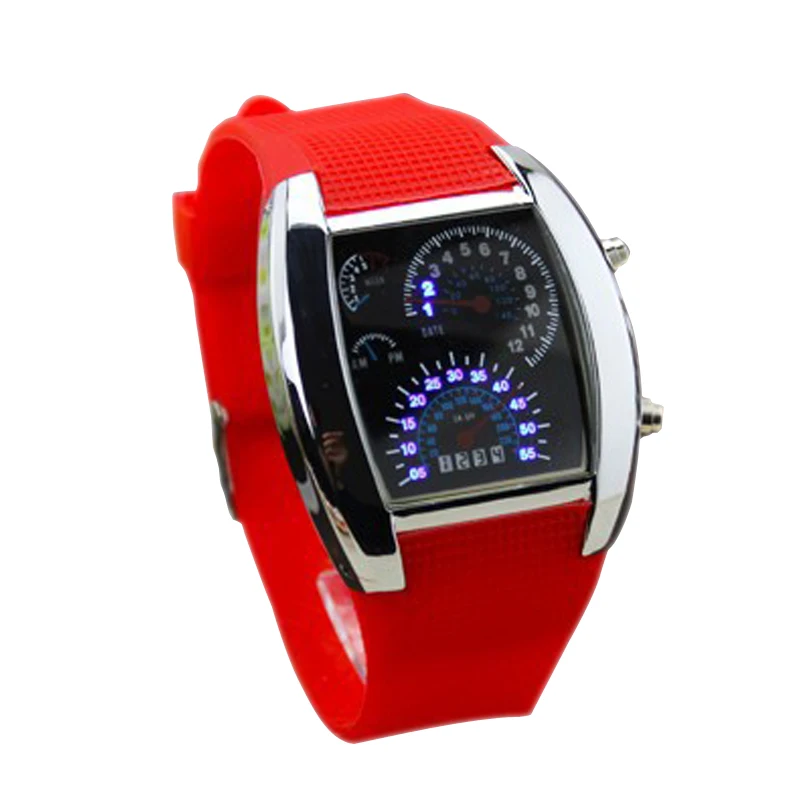 Красный Men Military LED Backlight Digital Quartz Wristwatch Sports Watch Rubber Band Adjustable Brightness NR-shipping - Название цвета: Красный