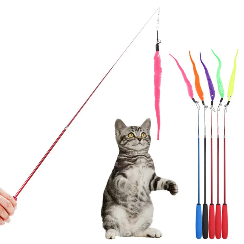 5 шт./компл. котенок кошка игрушка для кошки "Дразнилка" палочка стержень Chase Игрушки Замена запасной плюшевые черви Pet интерактивные Обучающие игрушки Разные цвета QDD9241