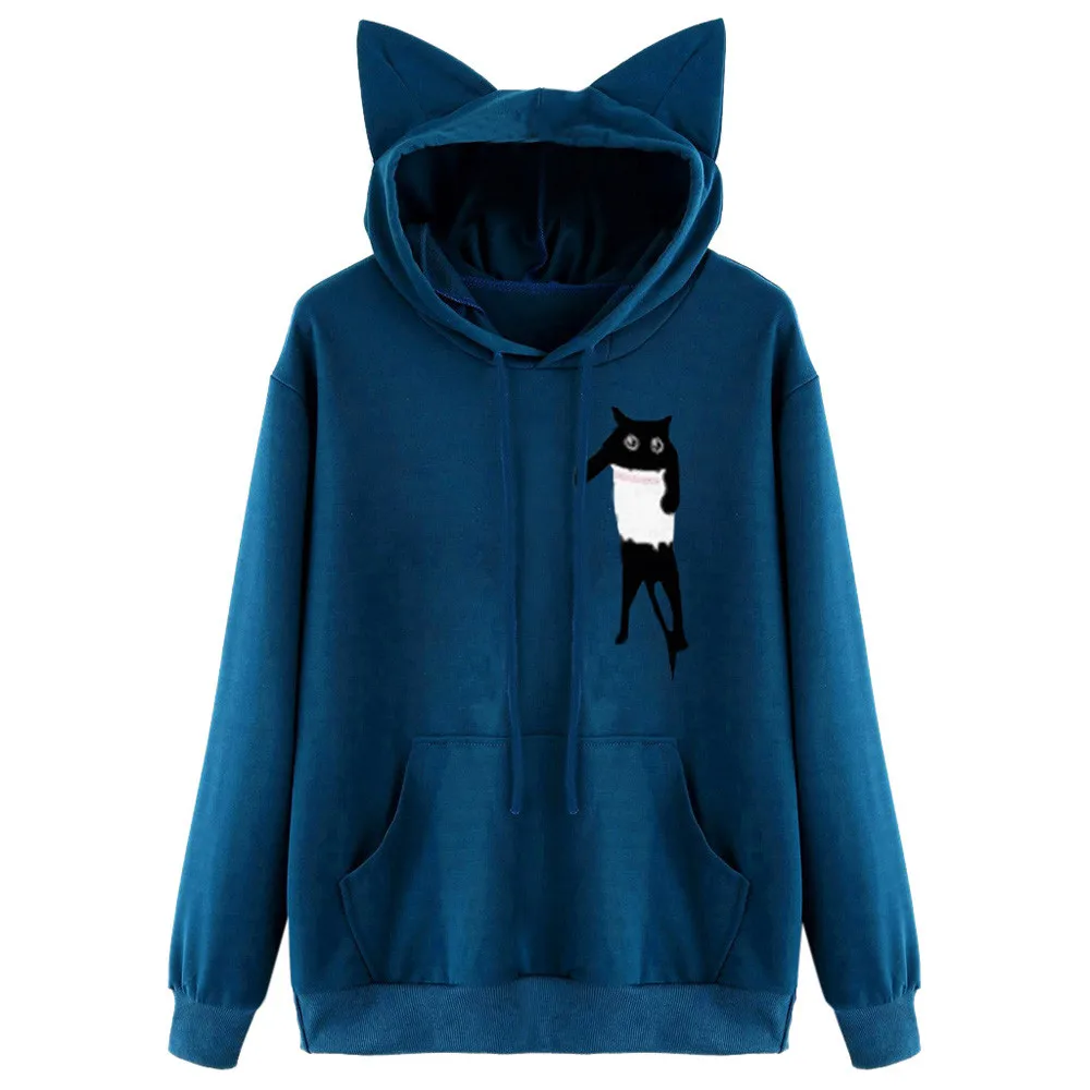 Женская толстовка в стиле Харадзюку С Капюшоном и принтом кота пуловер с