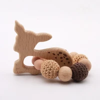 1pc wooden teether aniaml sika deer diy crafts baby bracelet rattles beech wood rodent crochet beads gifts for kids products toy