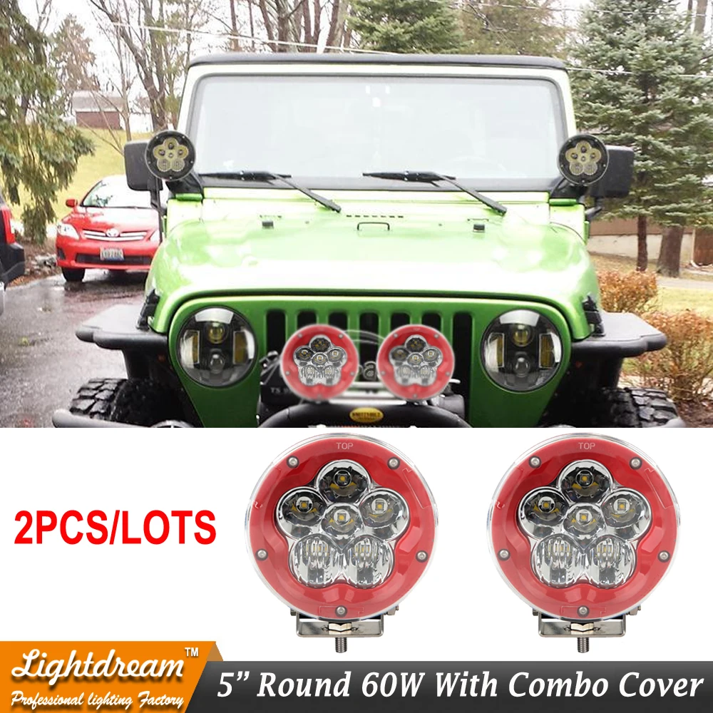 2PCS 5INCH 60W LED WORK LIGHT SPOT FLOOD BEAM FOG LAMP FOR OFFROAD MACHINERY 4WD ATV SUV USE TRACTOR DRIVING Free shipping | Автомобили и